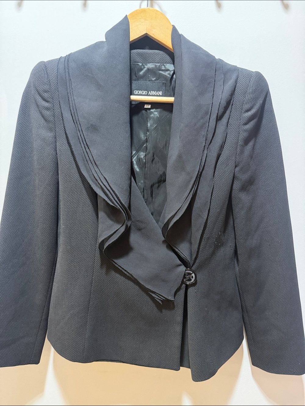 Giorgio Armani Black Draped Shawl Collar Blazer Jacket IT 38 US 2